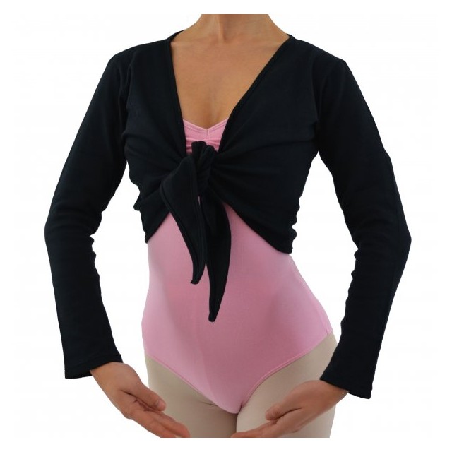 Zwarte cross-over balletvest voor dames - 7/8 mouw - Katoen - Alista Tie Up Cardigan