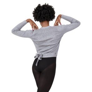 Capezio Ribbed Knit Wrap Sweater grijs achter